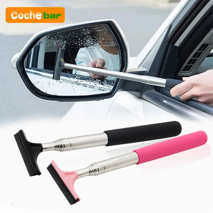Herramienta Limpiaparabrisas de Espejo Retrovisor de Coche – Limpiador de Vidrio Antivaho, Rascador con Mango Telescópico, Cepillo de Limpieza para Ventanas