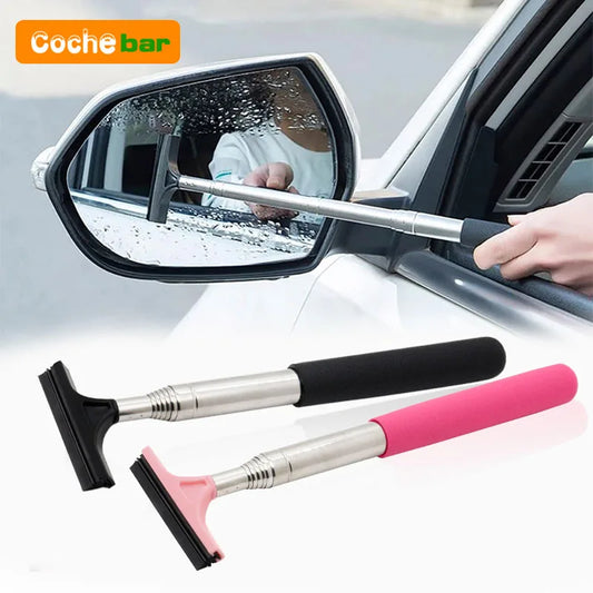Herramienta Limpiaparabrisas de Espejo Retrovisor de Coche – Limpiador de Vidrio Antivaho, Rascador con Mango Telescópico, Cepillo de Limpieza para Ventanas