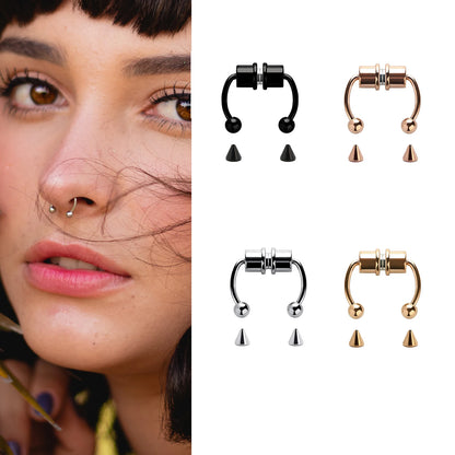 2Pcs or 5Pcs Magnet Nose Ring Stainless Steel Horseshoe Ring Nose Clip Non-pierced Nose Hoop Magnetic Nose Nail piercing nariz