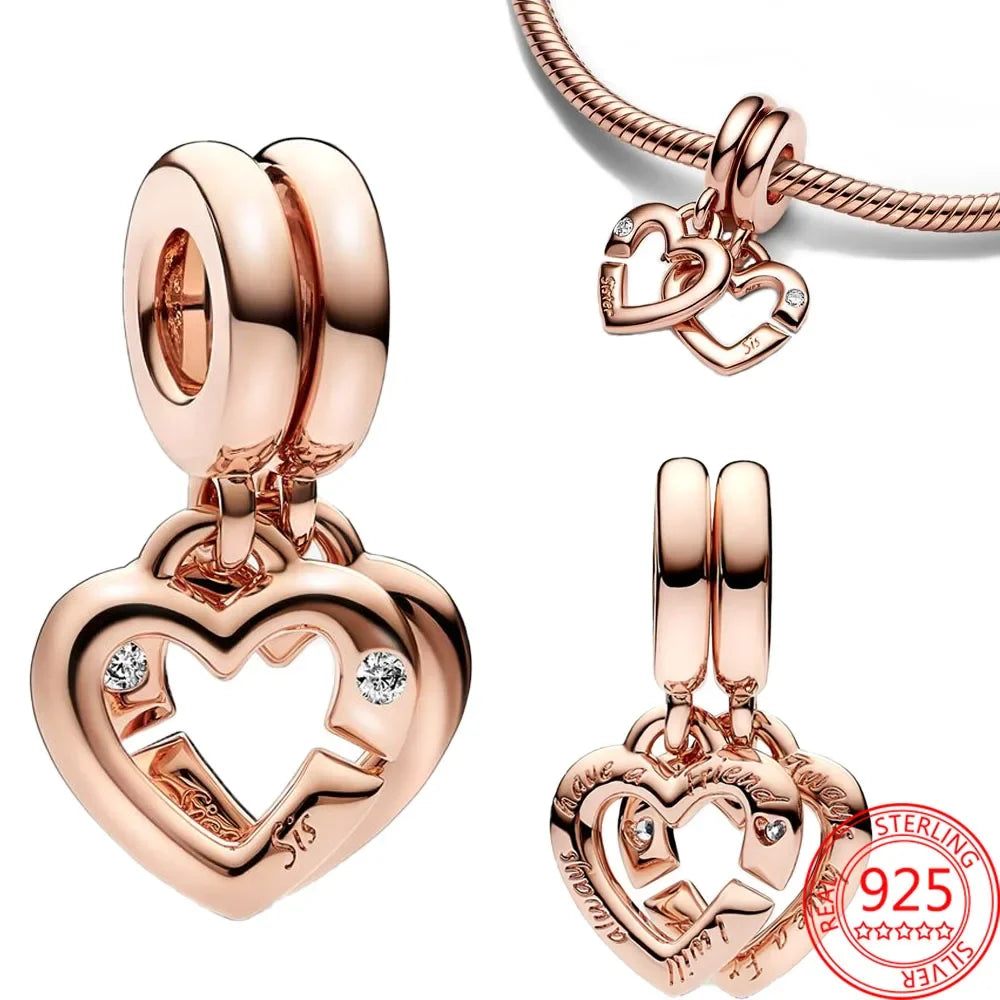 Charm Colgante Pareja Plata 925 y Oro Rosa | Compatible Pandora Original | Pulsera o Collar Mujer