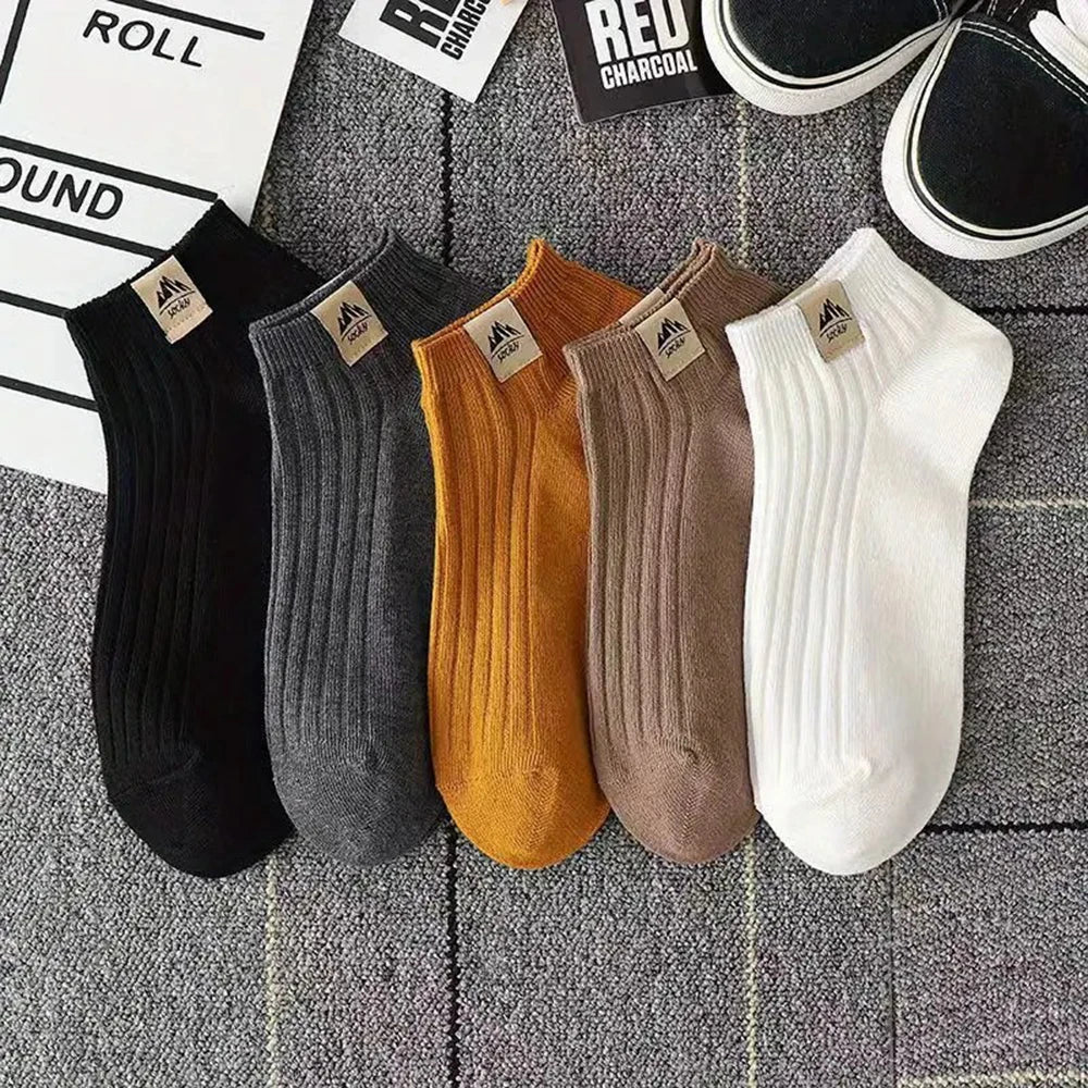 5pairs Men's Fashion Sports Socks, Striped Cotton Sweat Absorption Breathable Comfortable Ankle Socks