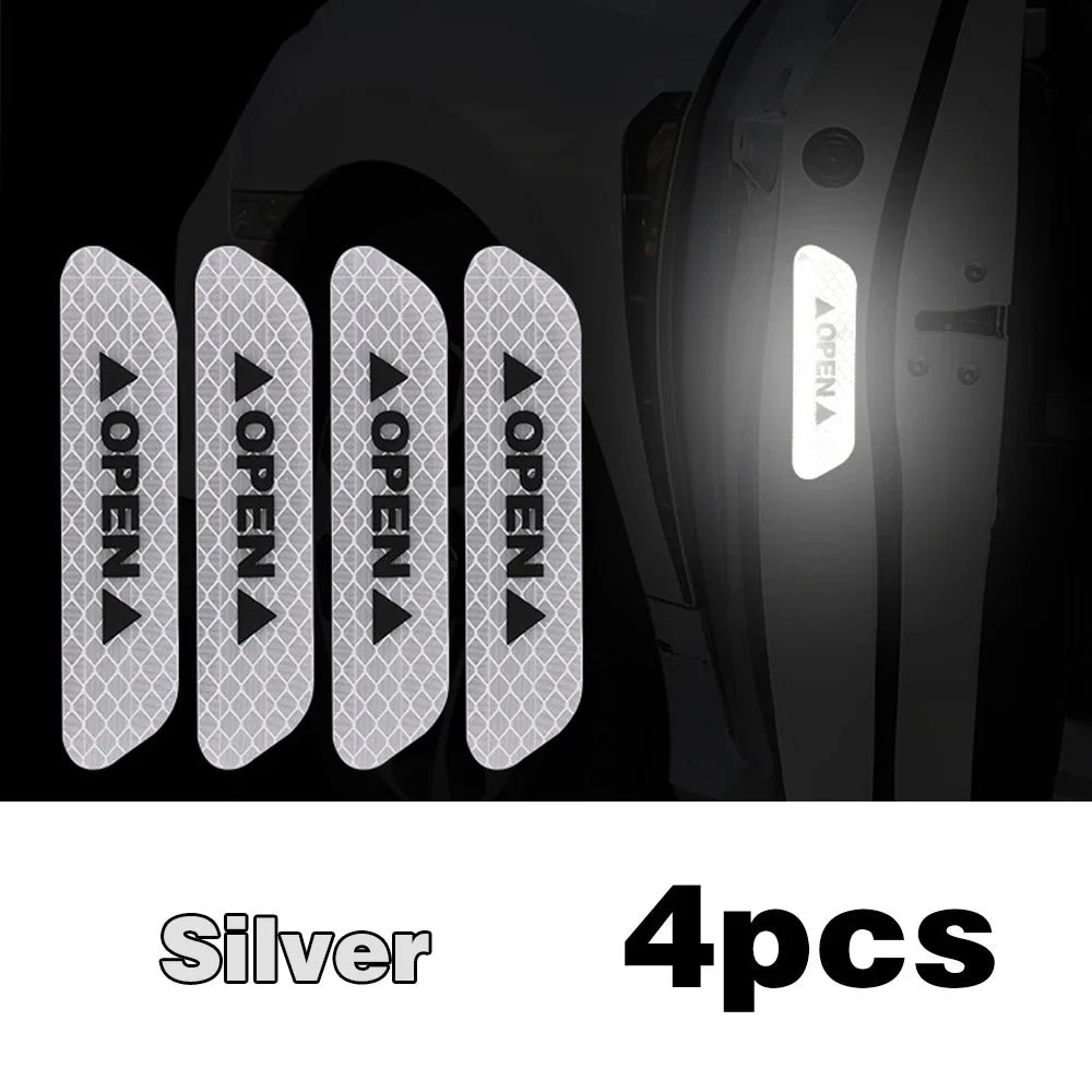 4PCS Stickers Reflectivos Puerta Auto – Cinta Advertencia Seguridad