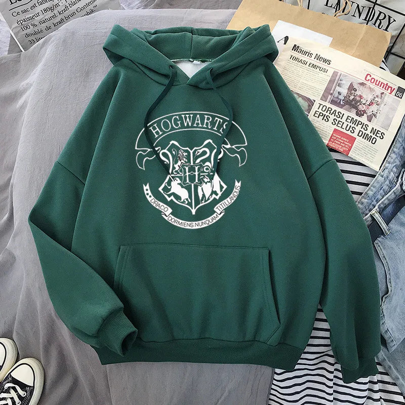 Hoodie Oversize Hogwarts | Sudadera Y2K Estampada Harry Potter Otoño Invierno