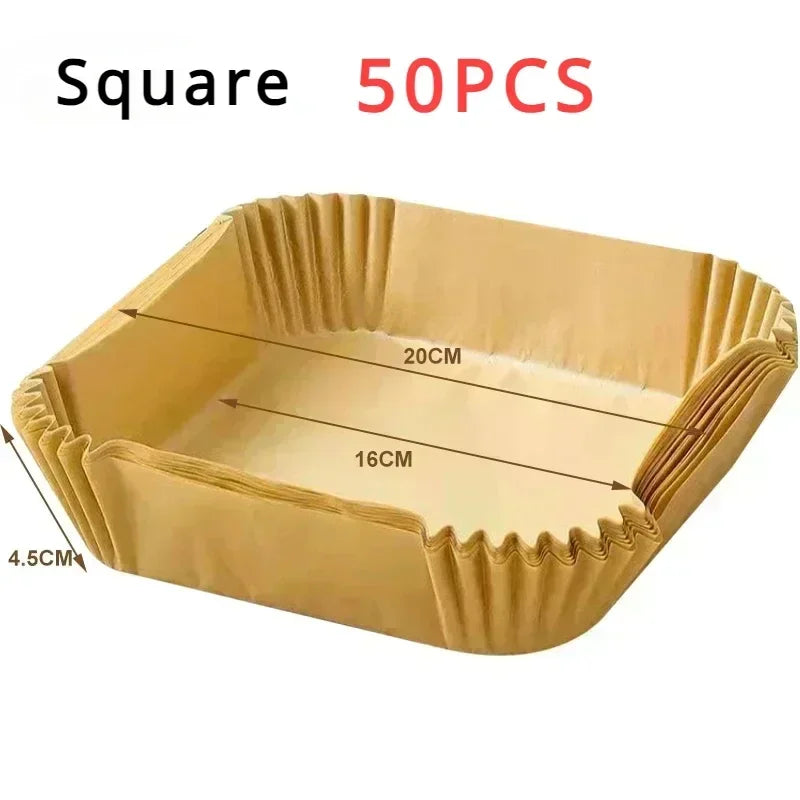 50/100 Pcs Papel para Freidora de Aire 🍴 Desechable Antiadherente con Revestimiento de Silicona | Papel Absorbente de Aceite para Hornear y Cocinar