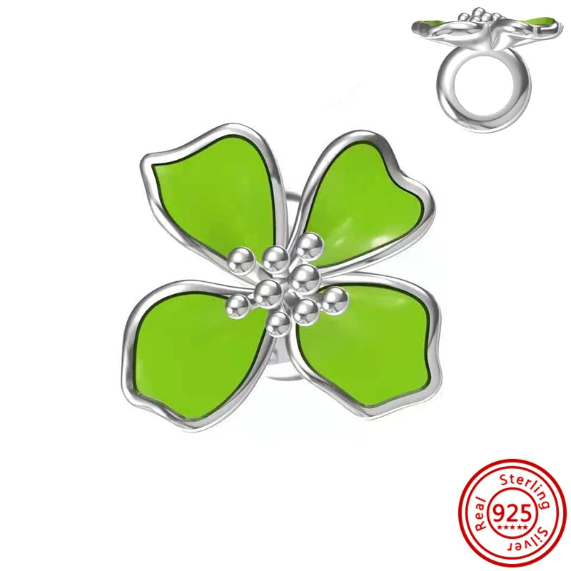 Charm trébol verde dopamina en plata 925 – Flor del bosque para pulsera DIY compatible Pandora mujer