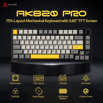 Ajazz AK820/AK820Pro Gaming Mechanical Keyboard Bluetooth 5.1/Wireless/C-Wired Customized Keyboard with Knob Hot Swapping Gasket