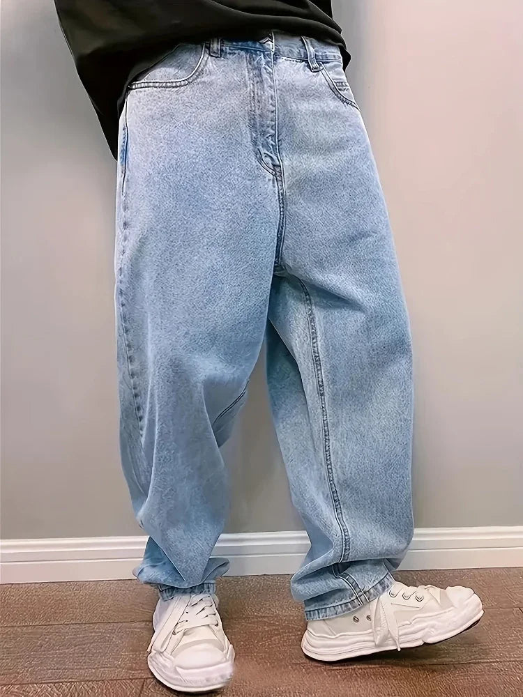 Jeans Casual Oversize Baggy para Hombre – Pantalones Denim Rectos Pierna Ancha Luz Azul Y2K Streetwear Primavera Otoño
