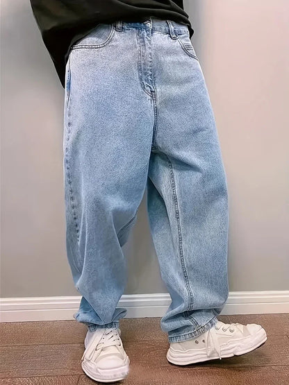 Jeans Casual Oversize Baggy para Hombre – Pantalones Denim Rectos Pierna Ancha Luz Azul Y2K Streetwear Primavera Otoño