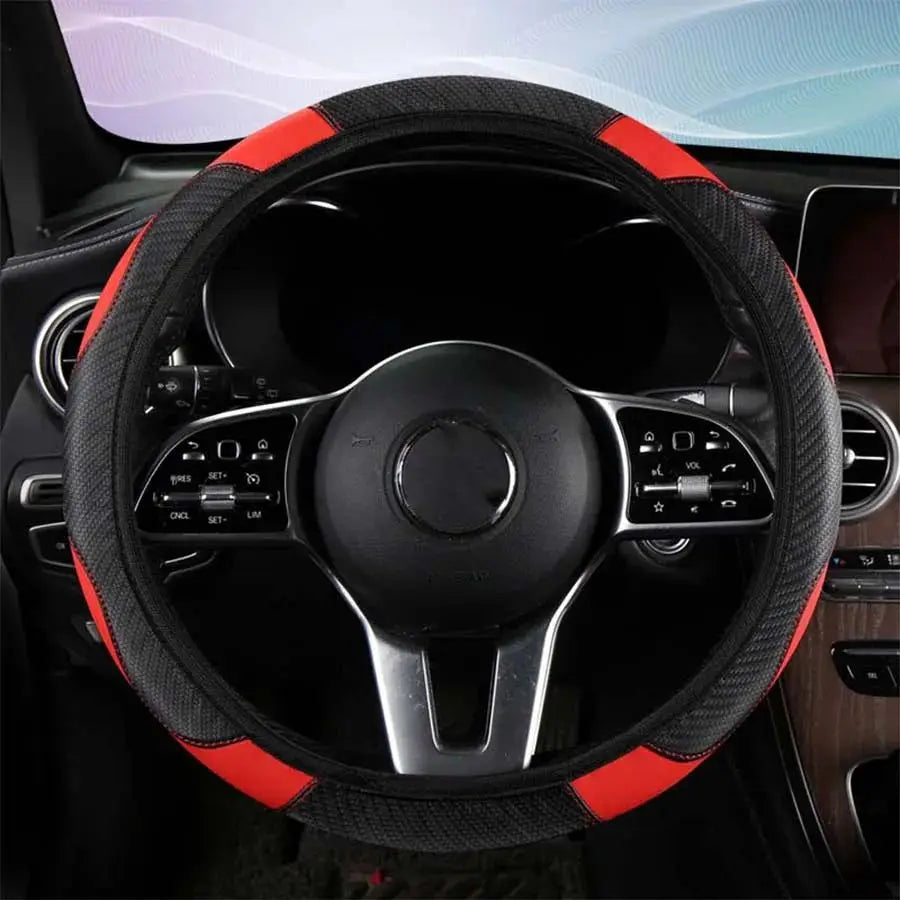 Car Steering Wheel Cover Breathable Anti Slip PU Leather Steering Covers Suitable 37-38.5cm Auto Decoration Carbon Fiber