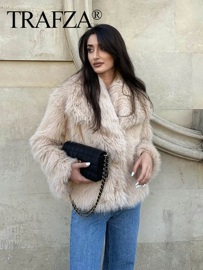 Chaqueta Corta Mujer Invierno | Abrigo Pelo Sintético con Cuello Solapa y Botones Snap Chic Elegante
