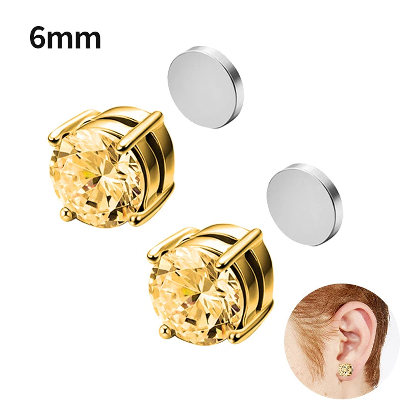 1 Par de Pendientes Magnéticos de Cristal | Clip sin Perforación | Aros Falsos Unisex para Hombre y Mujer | Joyería de Moda Regalo