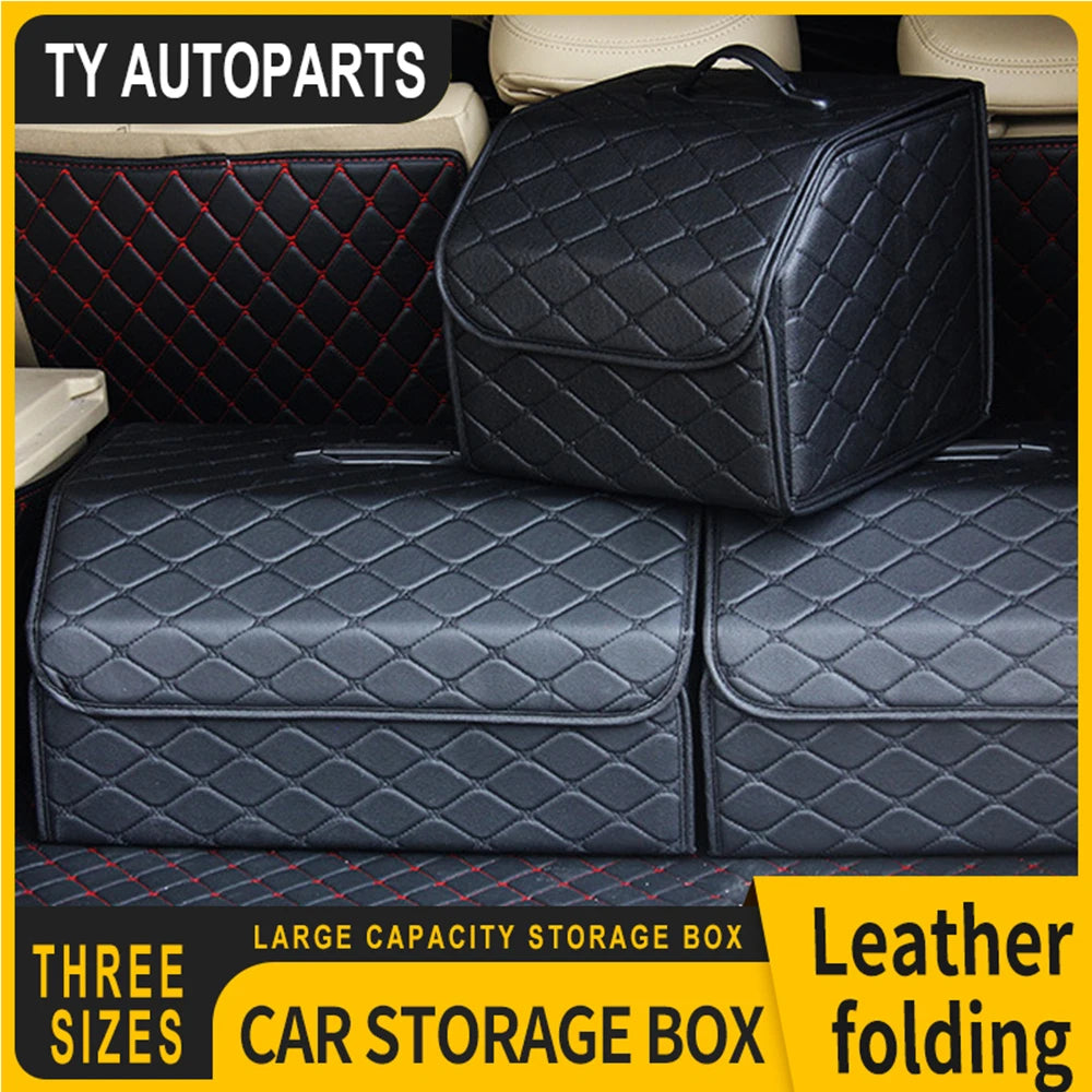 Organizador de Maletero de Coche | Caja de Gran Capacidad | Plegable de Cuero | Multiusos para Herramientas y Accesorios | Emergencias