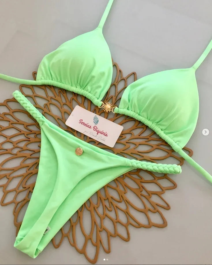 Bikini Sexy Mujer 2025 | Halter Lace-Up Y2K Playa y Piscina