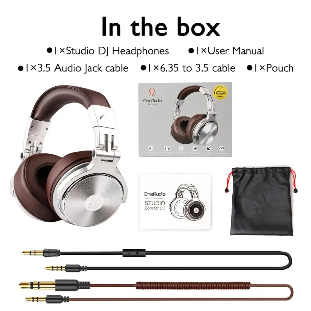 Oneodio Pro 30 | Auriculares DJ Profesionales con Micrófono | Over-Ear HiFi Monitores de Estudio | Cascos Plegables con Cable 3.5mm & 6.3mm