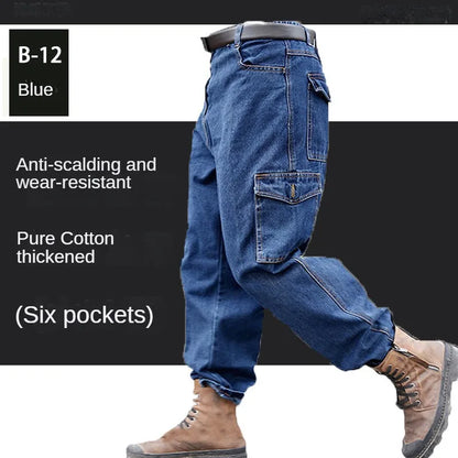 Pantalones Overol Hombre Trabajo | Workwear Denim Algodón Grueso Resistente con Bolsillos Múltiples