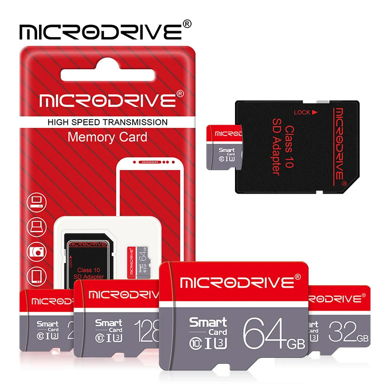 Tarjeta de Memoria Micro SD Mini TF Alta Velocidad Clase 10 – 4GB, 8GB, 16GB, 32GB, 64GB, 128GB, 256GB + Adaptador SD