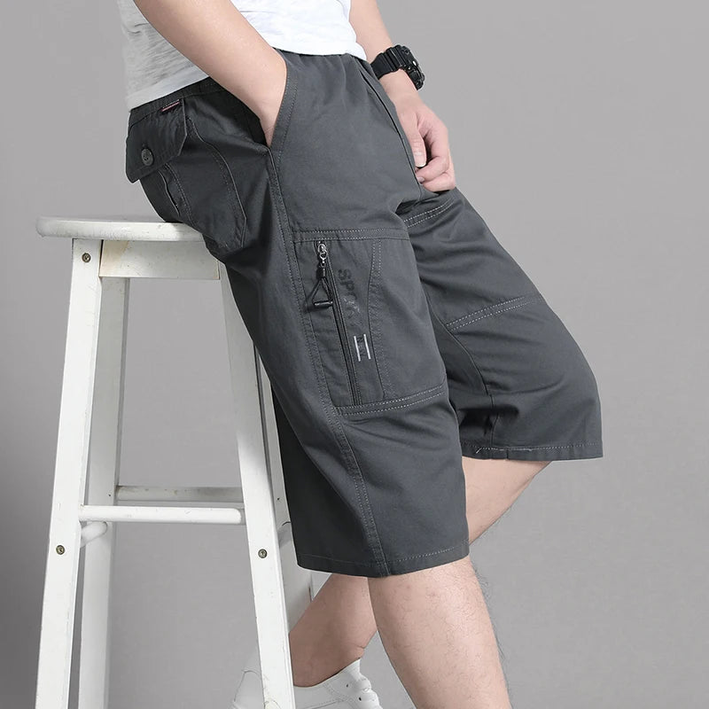 Shorts Cargo de Algodón para Hombre – Rodilla, Bolsillo con Cremallera, Cintura Elástica, Climbing, Jogger, Casual y Deportivo