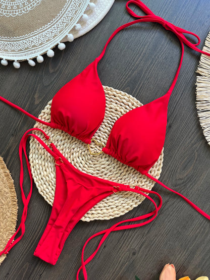 RUOTONGSEPT Bikini Halter Mujer | Color Sólido Triángulo Tanga Brasileño