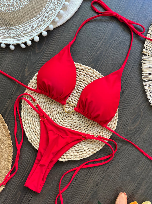 RUOTONGSEPT Bikini Halter Mujer | Color Sólido Triángulo Tanga Brasileño