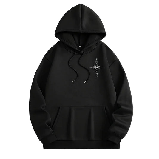 Hoodie Vintage Brújula – Sudadera con Capucha Hombre, Manga Larga, Estilo Casual Deportivo