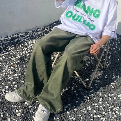Jeans Verdes Hombre Baggy | Pantalones Oversize Wide Leg Vintage Streetwear Retro Hip Hop