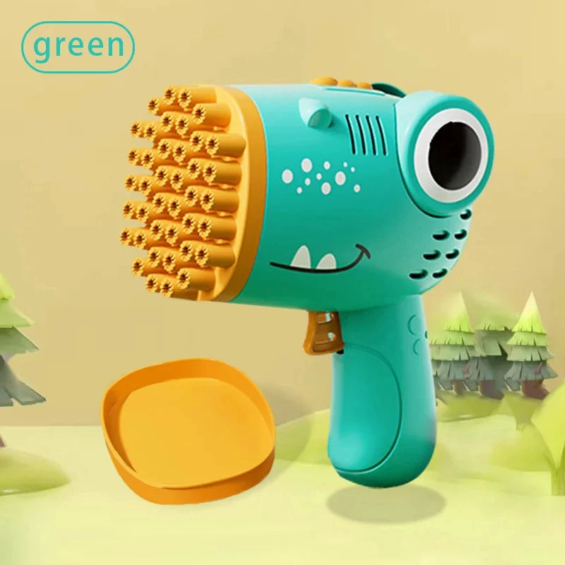 Pistola de Burbujas Eléctrica Dinosaurio 40 Agujeros – Máquina Automática Portátil de Burbujas para Niños al Aire Libre
