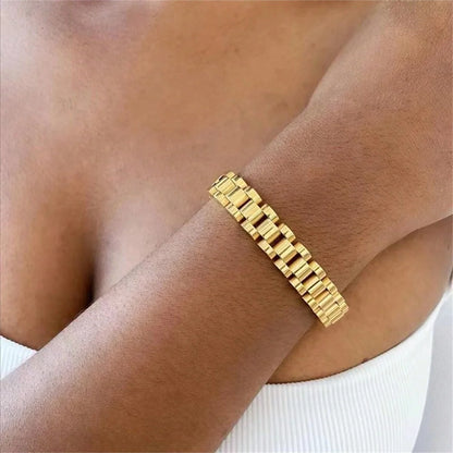 Pulsera Vintage 2024 Bañada en Oro 18K – Acero Inoxidable Unisex para Mujer y Hombre, Joyería de Moda Parejas Regalo