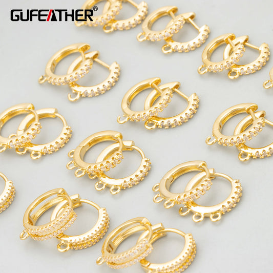 GUFEATHER 6pcs Accesorios de Joyería MG23 | Ganchos Cierre con Zirconias, Cobre Chapado en Oro 18K y Rodio PVD
