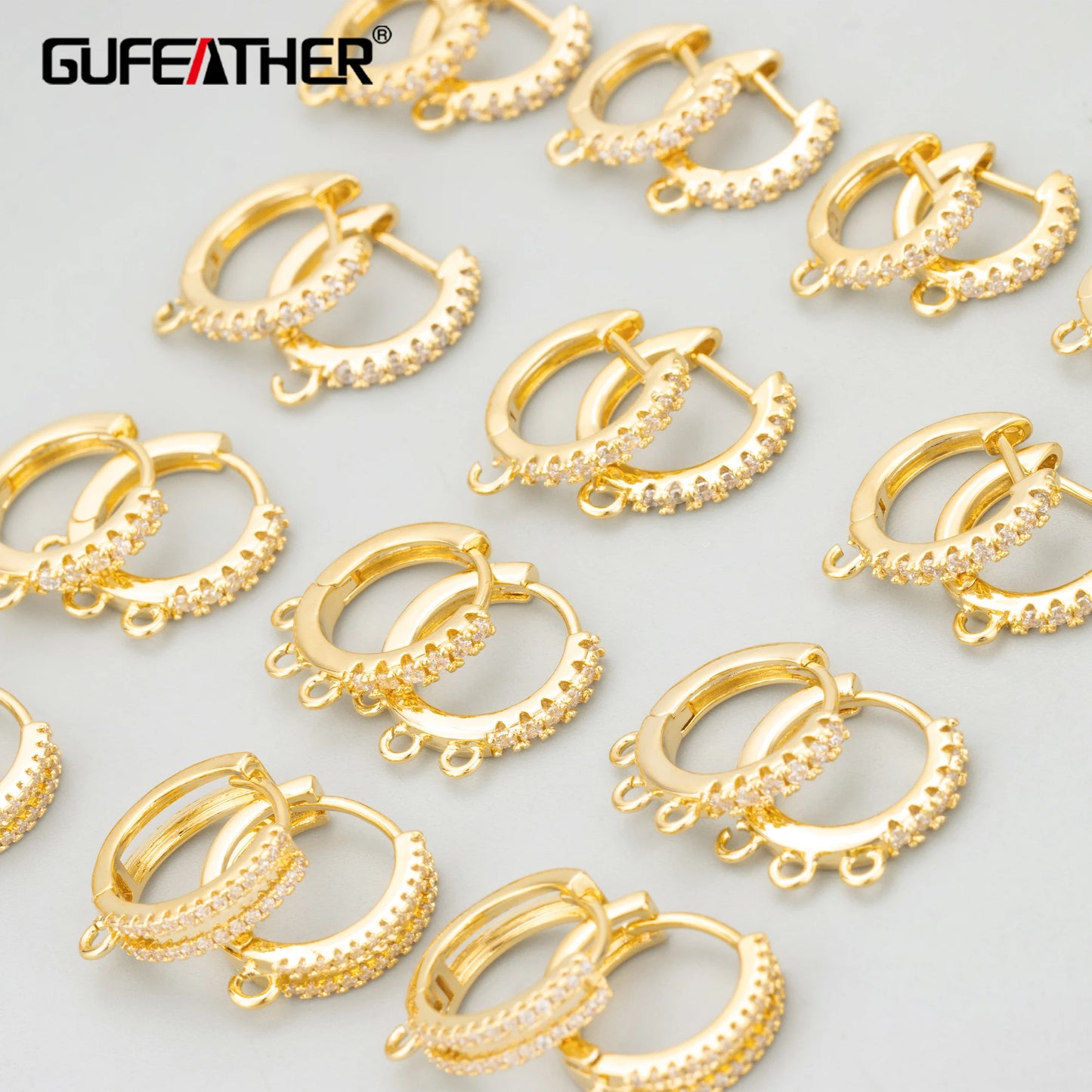 GUFEATHER 6pcs Accesorios de Joyería MG23 | Ganchos Cierre con Zirconias, Cobre Chapado en Oro 18K y Rodio PVD