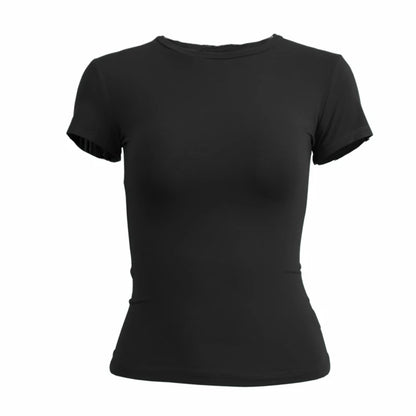 Camiseta Mujer Slim Fit 2024 | T-shirt Tejida de Manga Corta O-Neck Estilo Y2K Casual y Deportiva