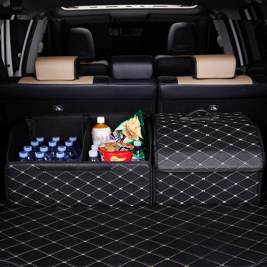 Organizador de Maletero de Coche | Caja de Gran Capacidad | Plegable de Cuero | Multiusos para Herramientas y Accesorios | Emergencias