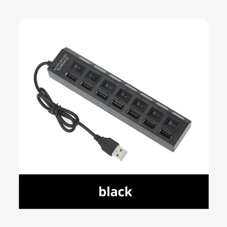 Coolcirc Hub USB 2.0 con 7 Puertos y Switch Individual | Extensor USB para PC, Laptop y Desktop