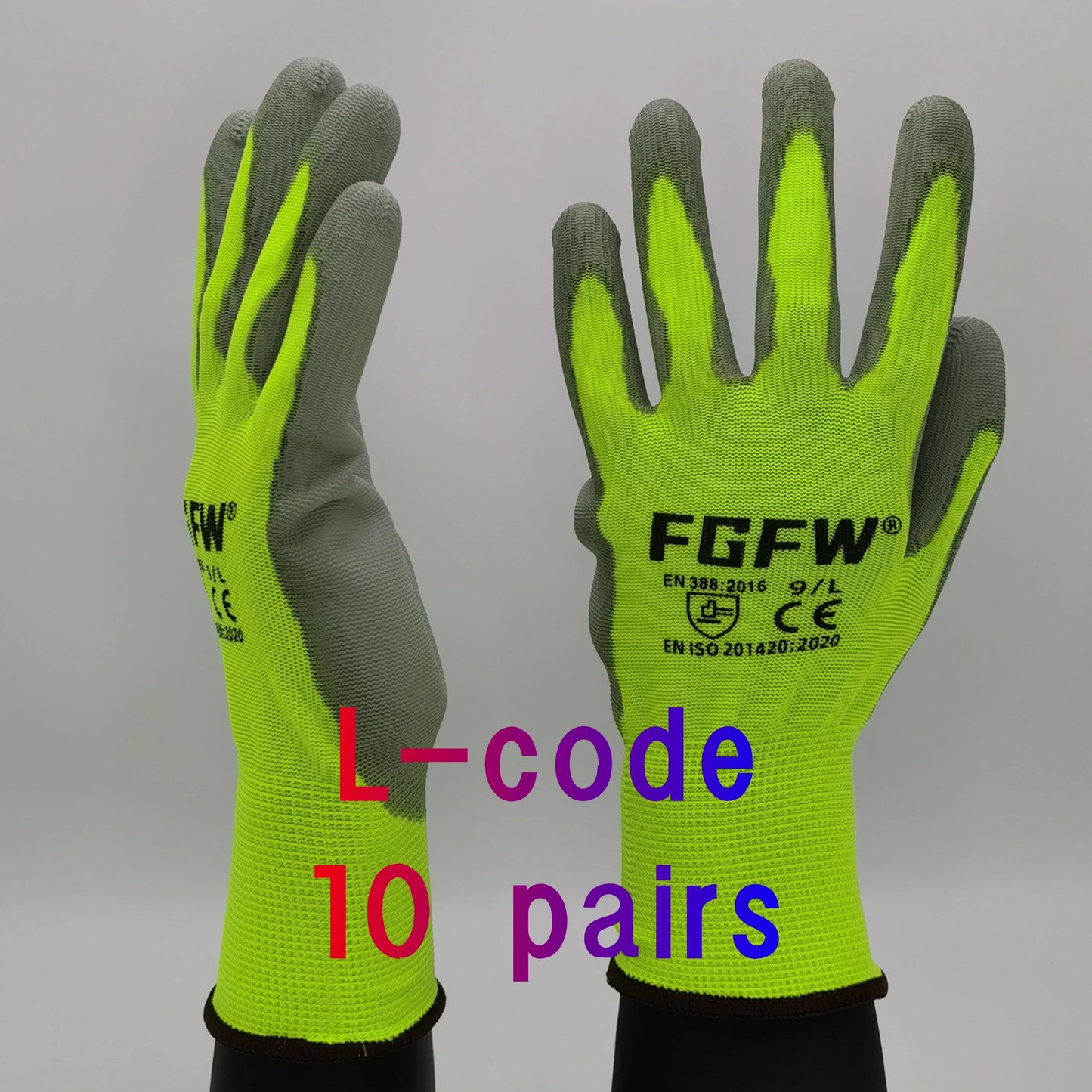 10 Pares Guantes de Trabajo PU 🧤 Antideslizantes, Resistentes y Ligeros – Guantes de Seguridad Certificados EN 388/ISO20471 (Tallas S/M/L/XL)