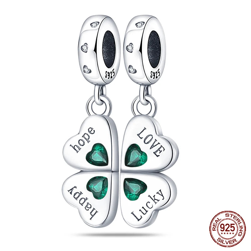 Charm de Plata S925 Mariquita de Siete Puntos y Trébol de la Suerte – Abalorio Colorido y Brillante para Pulseras Originales