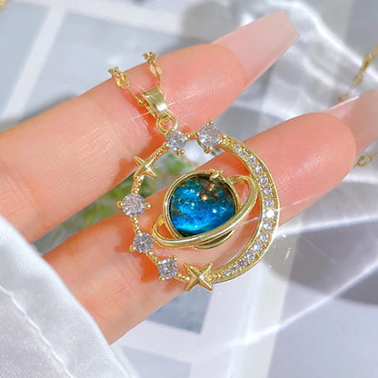 Collar Y2K Cielo Estrellado con Luna y Estrella | Cadena de Acero Inoxidable de Lujo | Collar Versátil de Moda Mujer