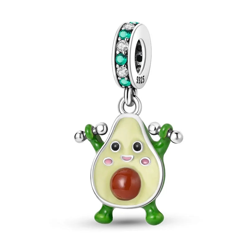Charms de Plata 925 Frutas (Fresa, Cereza, Manzana y Aguacate) – Abalorios Coloridos para Pulseras Originales