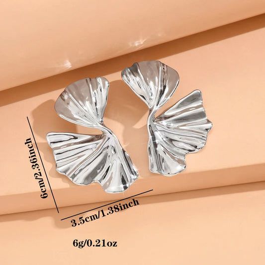 Vintage Gold Color Flower Stud Earrings for Women Fashion Geometric Petals Piercing Earring Trendy Luxury Party Jewelry