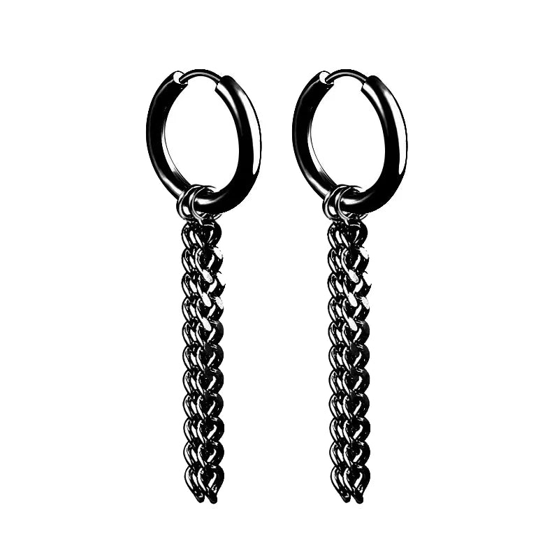 Aretes Punk de Acero Inoxidable Negro – 1 Par de Pendientes Unisex Estilo Hip Hop Vintage