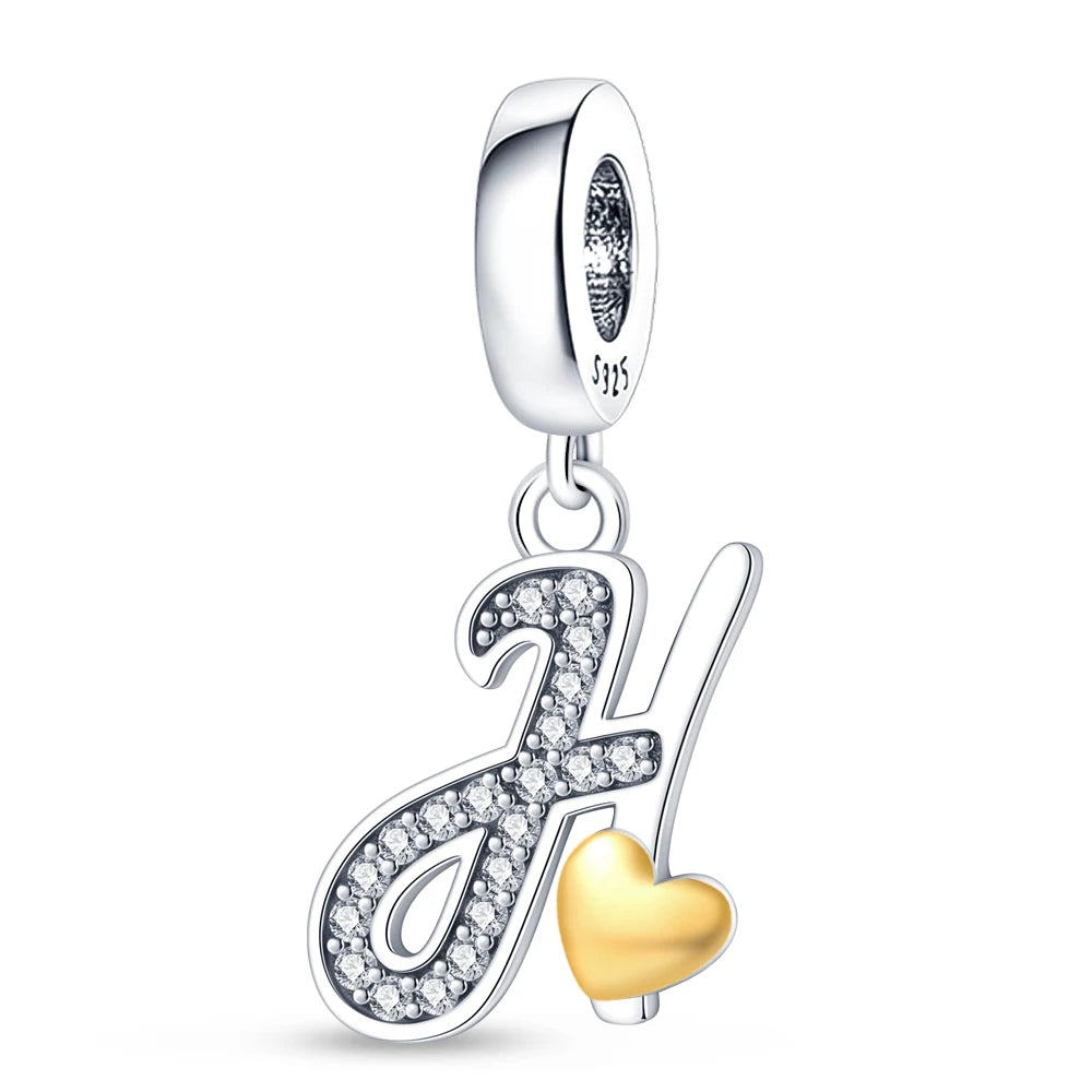 Charm letras alfabeto inglés de plata 925 – Colgante inicial A-Z para pulsera tipo Pandora, joyería DIY personalizada
