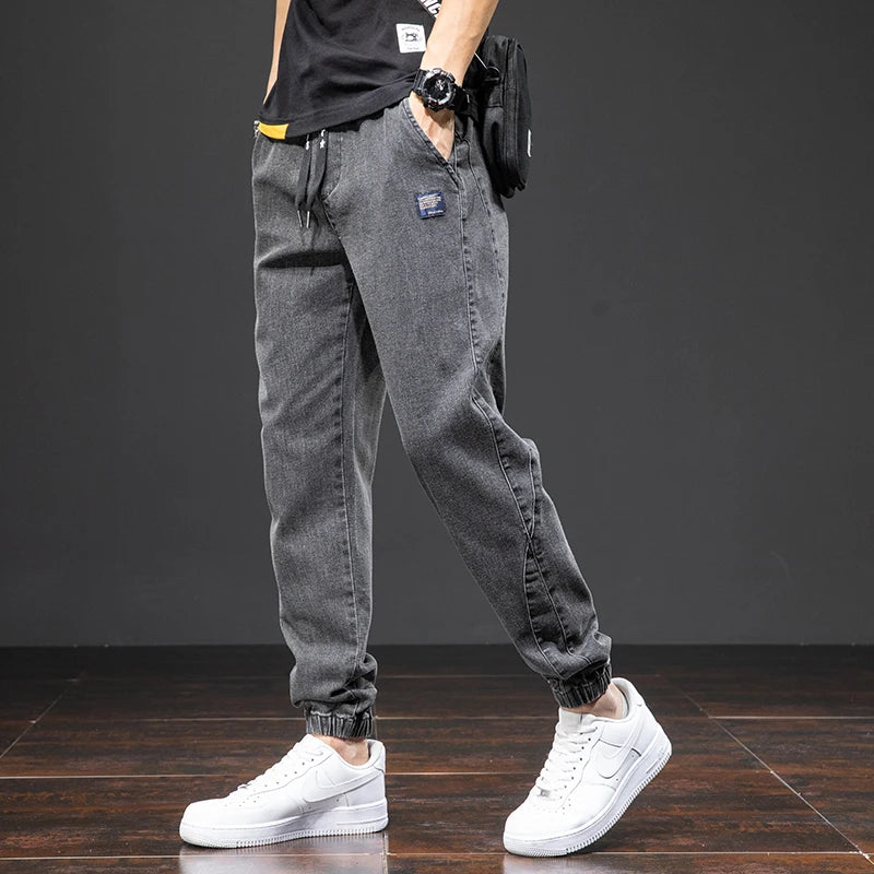 Jeans Cargo de Mezclilla para Hombre – Negro y Azul, Streetwear, Jogger Baggy, Harem, Primavera y Verano, Tallas Grandes