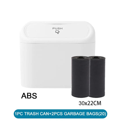 1PC Leak-Proof Small Car Trash Can with Lid Mini Garbage Can with 60/300 Disposable Bags for Vehicle Interior Organization