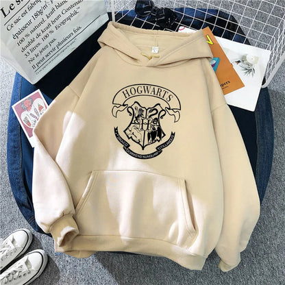 Hoodie Oversize Hogwarts | Sudadera Y2K Estampada Harry Potter Otoño Invierno