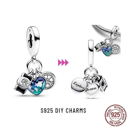 Charm camaleón y luciérnaga que brilla en la oscuridad – Plata 925 para pulsera tipo Pandora, joyería DIY única