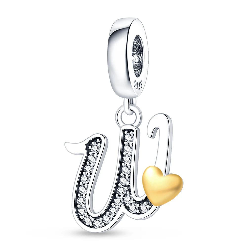 Charm letras alfabeto inglés de plata 925 – Colgante inicial A-Z para pulsera tipo Pandora, joyería DIY personalizada