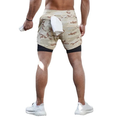 Shorts de Running Camo 2 en 1 para Hombre – Pantalón Deportivo con Secado Rápido, Bolsillo y Fitness