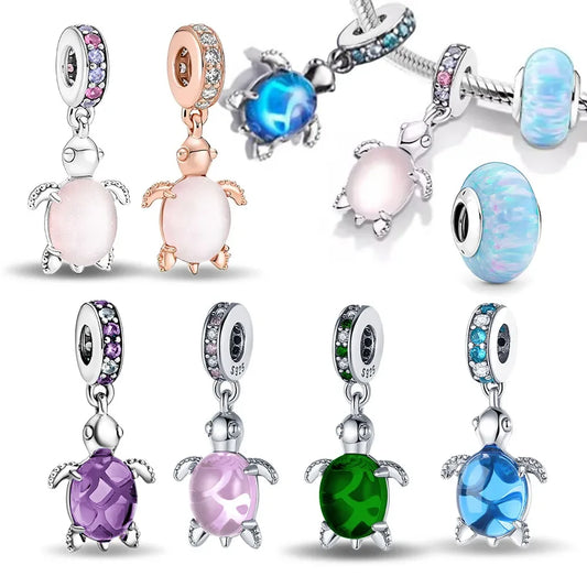 Charm Tortuga Marina Rosa en Plata 925 – Abalorios Coloridos para Pulseras Originales Mujer