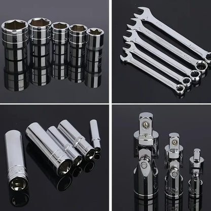 46/53pcs Juego de Dados y Llaves de Trinquete 1/4” – Kit de Herramientas Mecánicas para Reparación de Autos