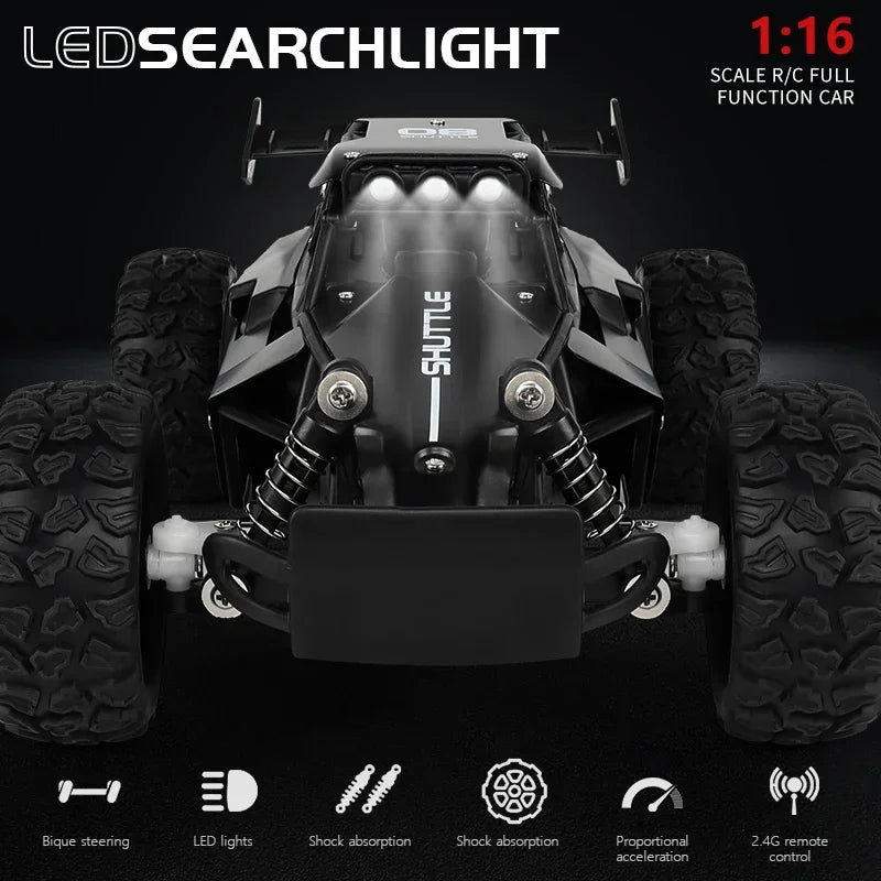 Coche RC 2.4GHz con Luces LED | Auto de Control Remoto 2WD Alta Velocidad Todoterreno para Niños