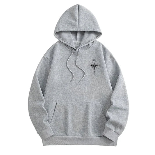 Hoodie Vintage Brújula – Sudadera con Capucha Hombre, Manga Larga, Estilo Casual Deportivo