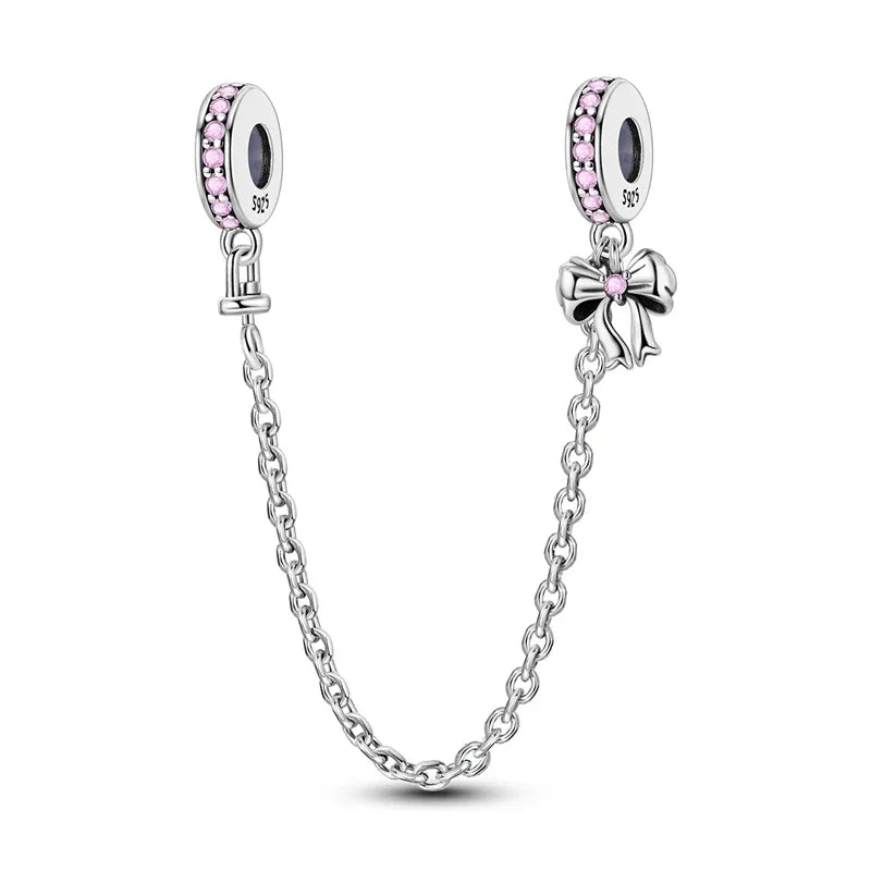Charm de seguridad en plata 925 – Serie copo de nieve, luna, estrella, corazón y moño para pulseras tipo Pandora